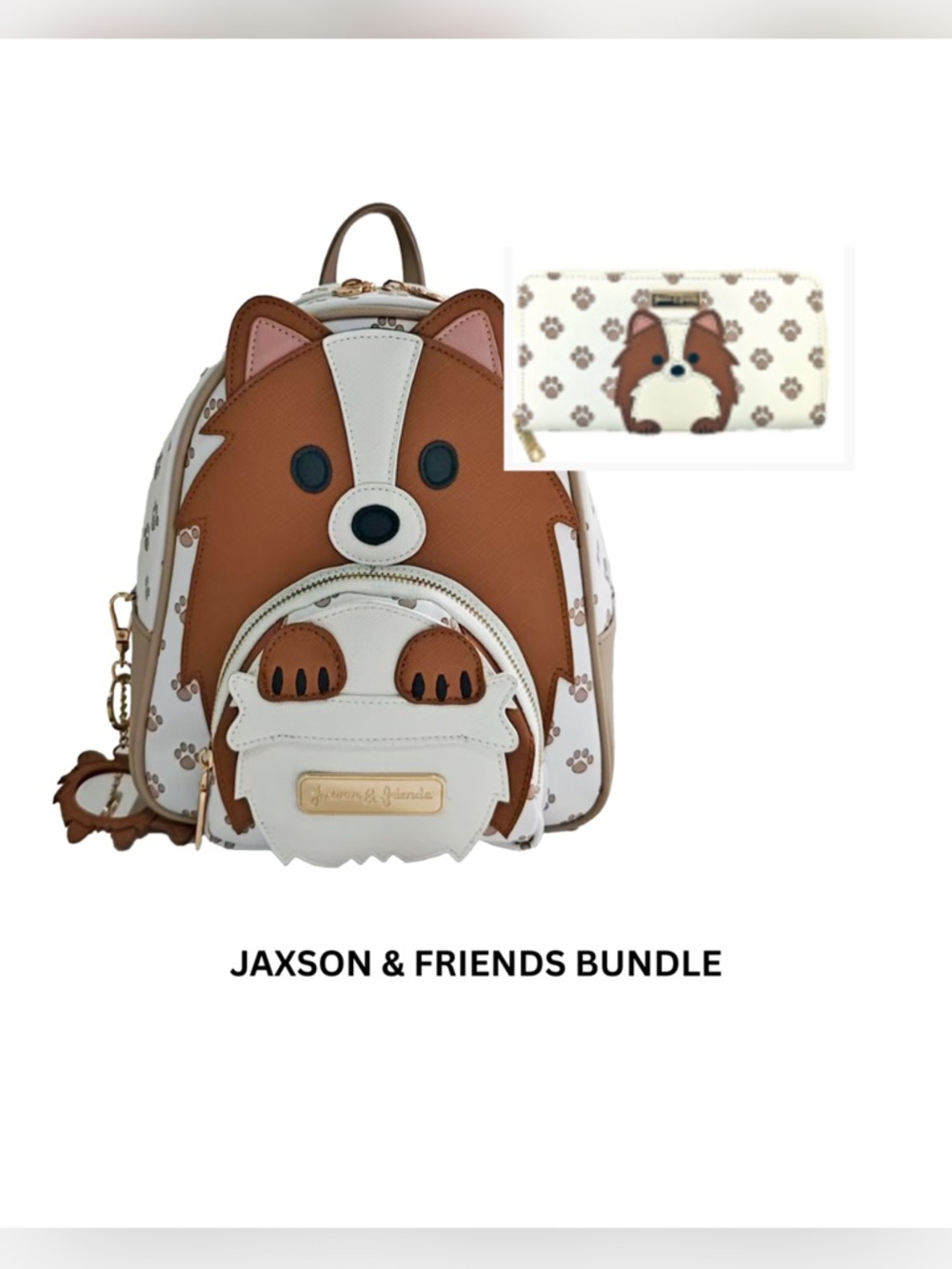 Kids Brown and White Dog Backpack & Wallet Set